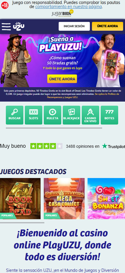 Página de inicio del casino PlayUZU.